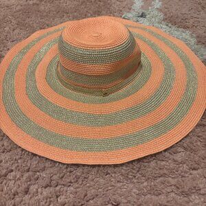 Juicy Couture Coral Striped Straw Sunhat NWT Women’s Summer Beach Hat One Size